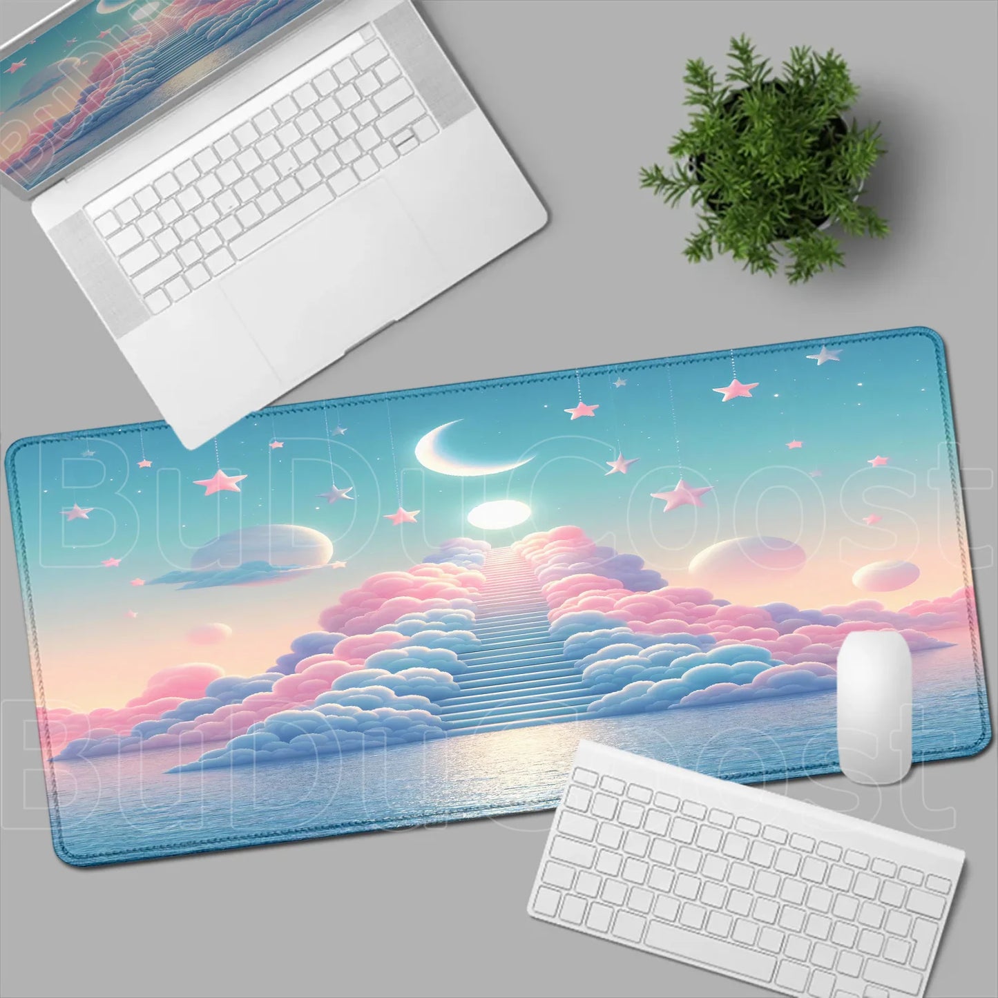 Moon Blue Sky Cloud Ladder Gaming Mouse Pad 400×900 Anti Slip Rubber Mousepad Portable Desktop Mats HD Pretty Desktop Decoration