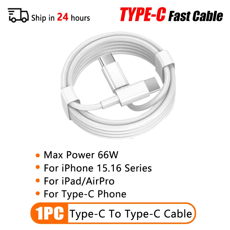 10Pcs 66W Type C PD 30W USB Cable For Apple iPhone 16 15 14 13 12 11 Pro Max 7 8 Plus XS R Fast Charging USB C Cable Charge Wire