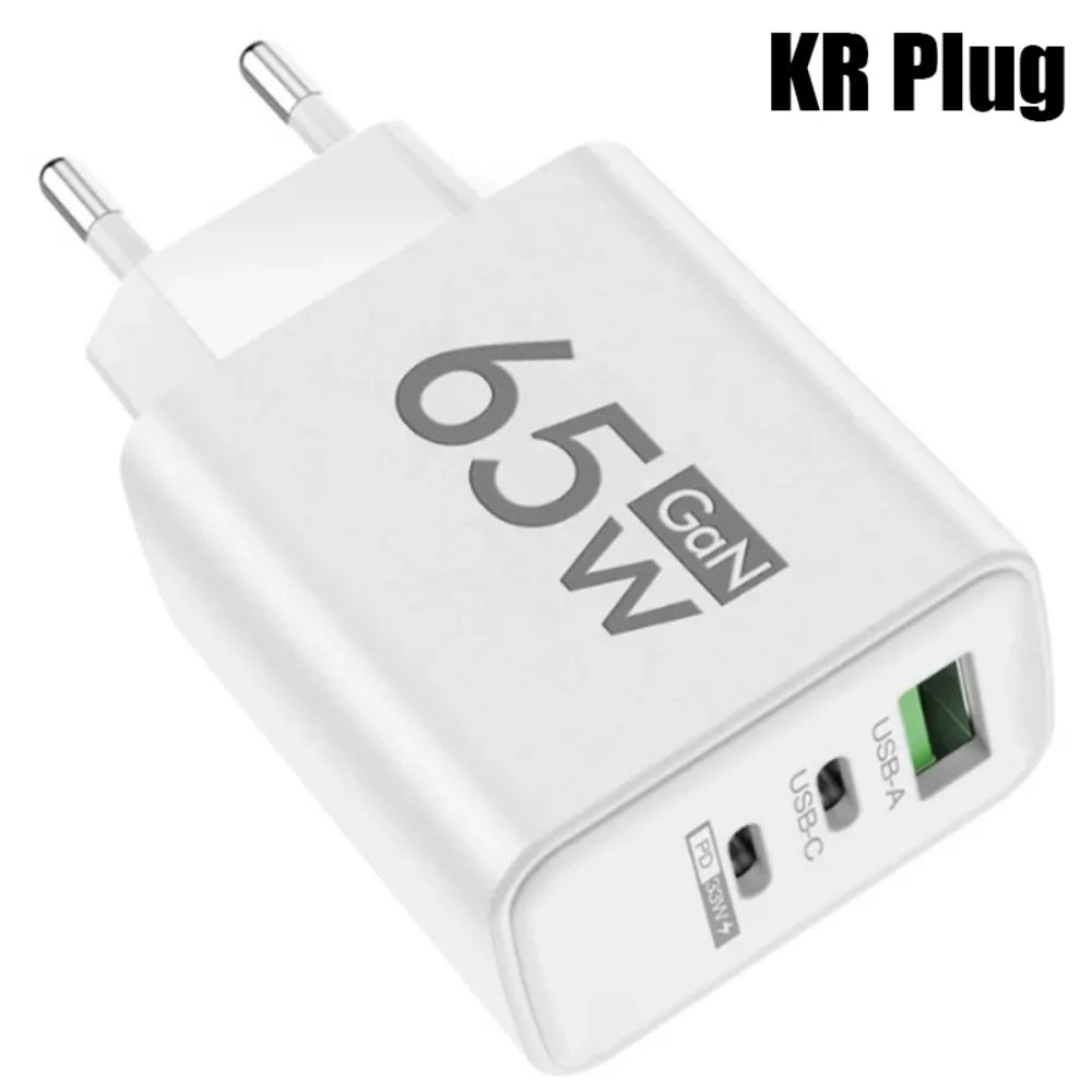 65W GaN USB Charger Fast Charging Quick Charger3.0 Travel Charger For iPhone 15 Samsung Xiaomi Mobile Phone Adapter EU US Plug