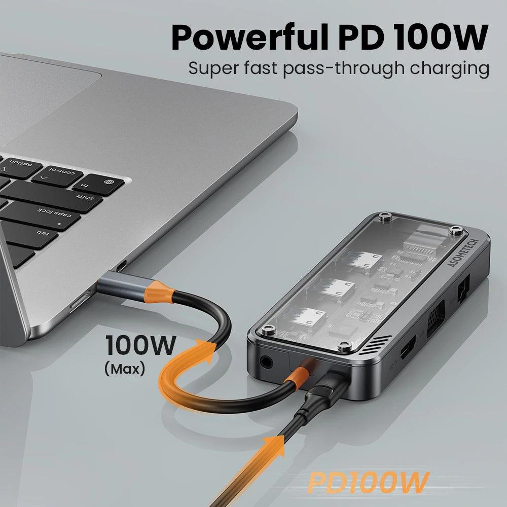 10-in-1 USB C HUB PD 100W 4K 5GB USB 3.0 to HDMI-TV SD TF Card Reader 4K RJ45 Laptop Docking Station For Macbook iPad Air M1