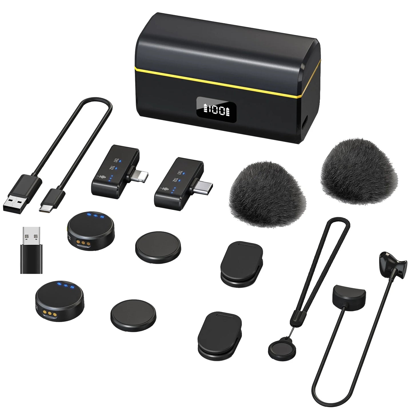 Wireless Lavalier Microphone with Charging Box Magnetic Noise Reduction Professional Lapel Microphone for Studio Recording Live