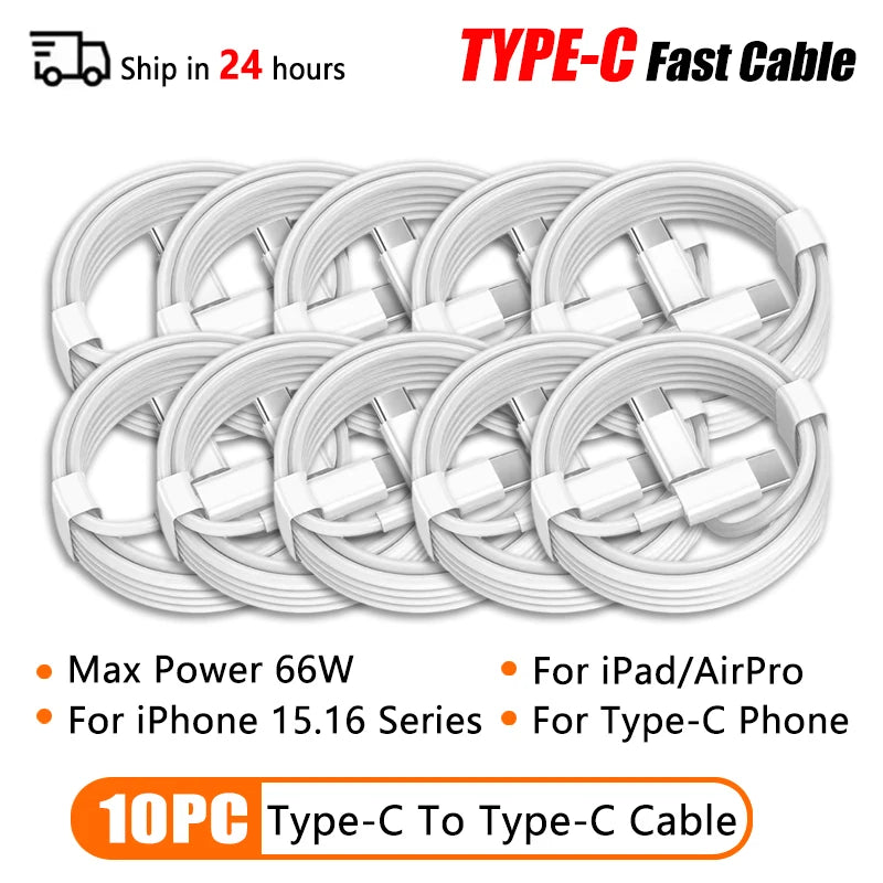 10Pcs 66W Type C PD 30W USB Cable For Apple iPhone 16 15 14 13 12 11 Pro Max 7 8 Plus XS R Fast Charging USB C Cable Charge Wire