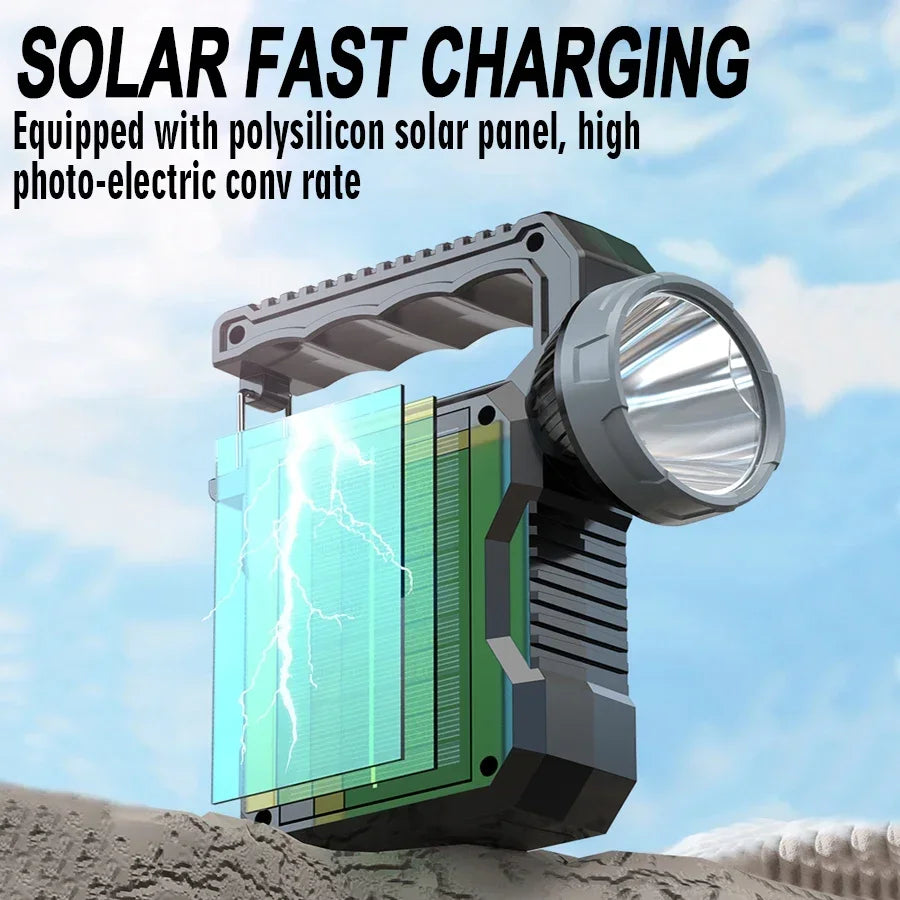 High Power LED Solar Light Rechargeable Camping Work Light Portable Red and Blue Alert Torch 4 Lighting Mode Lamp Outdoor Patrol