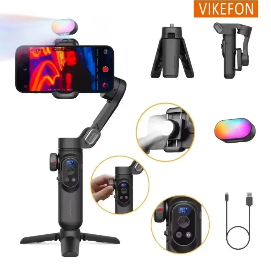 With HD LOED LCD Display Universal Joint Portable Selfie Sticks Folding Handheld Gimbal for iOS Android Smartphones Smart X Pro