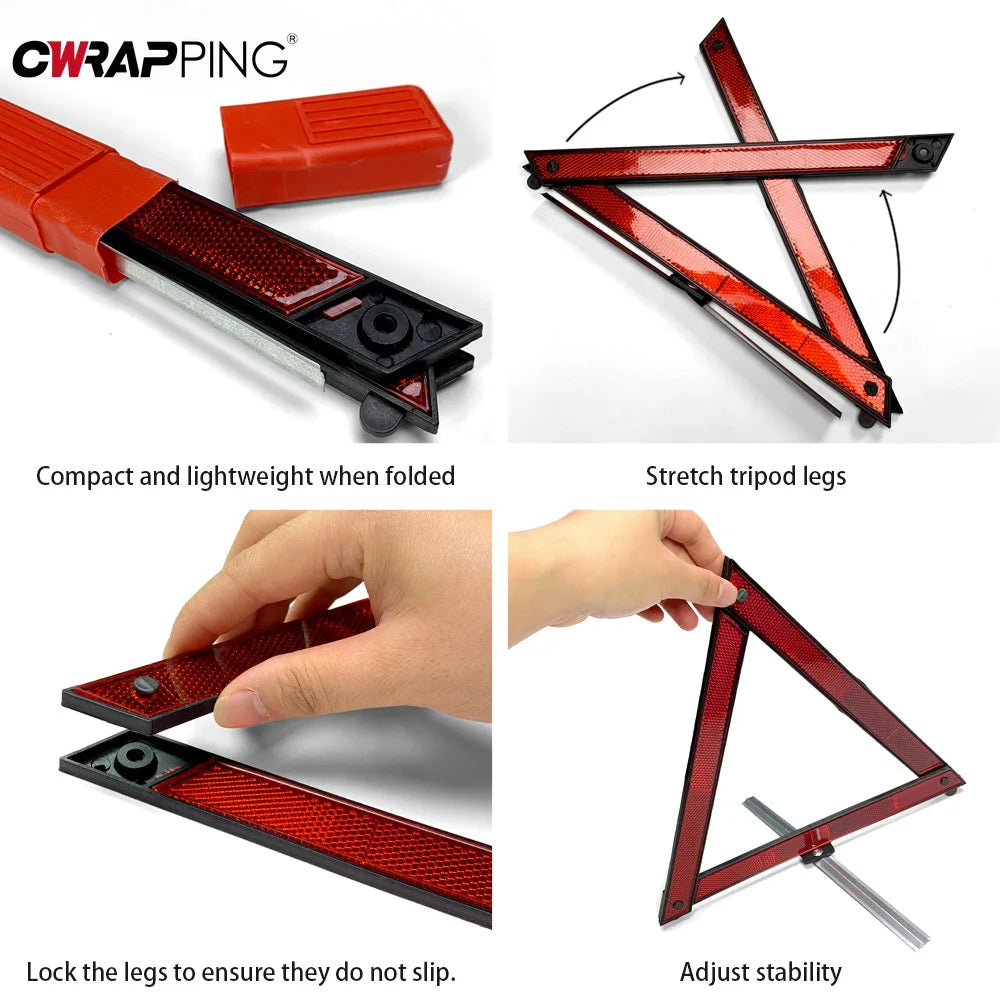 Car Triangle Reflective Tripod Emergency Breakdown Warning Reflective Sticker Safety Hazard Foldable Stop Sign Car Accessories