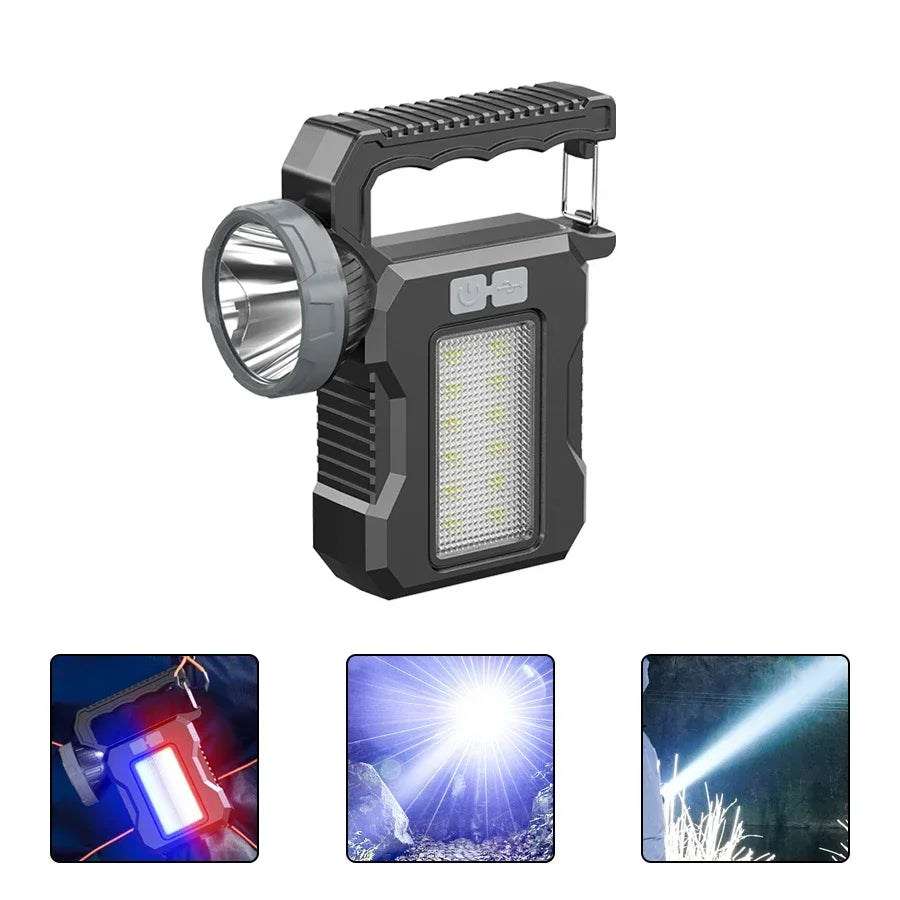 High Power LED Solar Light Rechargeable Camping Work Light Portable Red and Blue Alert Torch 4 Lighting Mode Lamp Outdoor Patrol