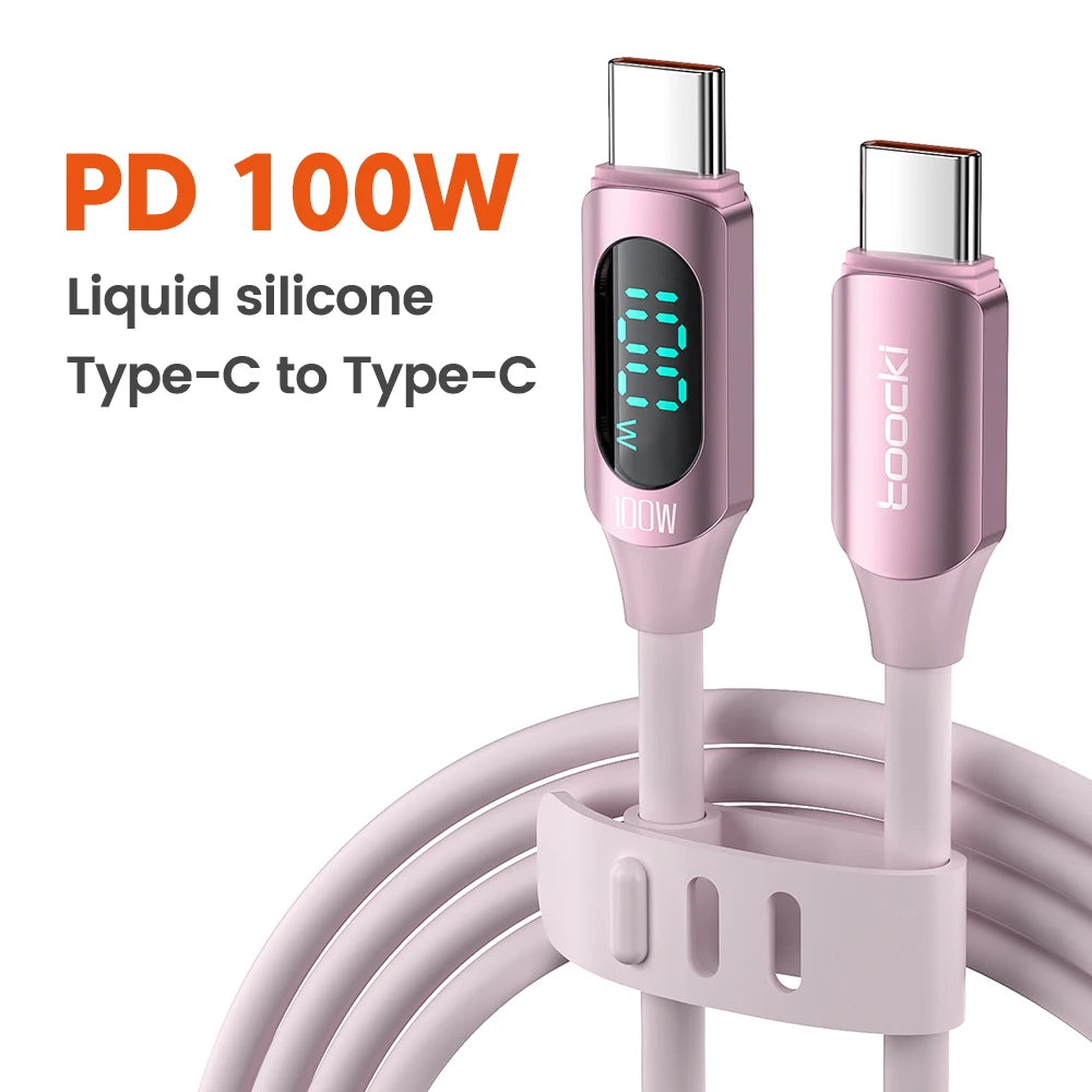 Toocki 100W USB C To Type C Display Cable For Xiaomi Samsung Realme Type C To Type C PD Fast Charging Silicone Cable For Macbook