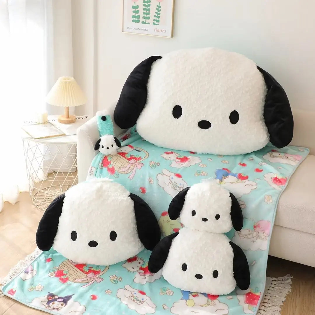 Cute Sanrio Pochacco Headrest Safety Belt Cover Soft Lovely Car Accessories Back Cushion Hug Pillow Plush Toy Birthday Gifts