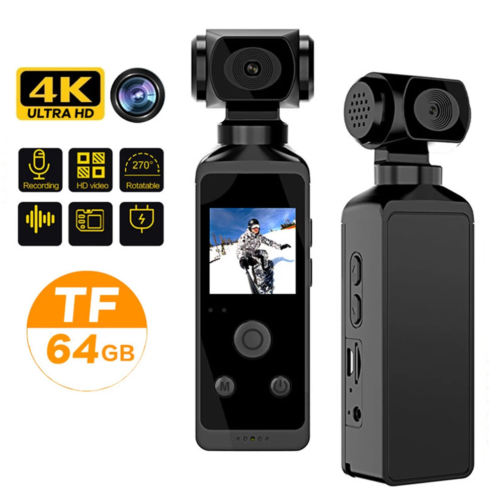 Handheld Gimbal Camera 1080P/2K/ 4K Resolution Sport Camera Action Camera Stabilization Waterproof 270 Degree Rotation Recorder