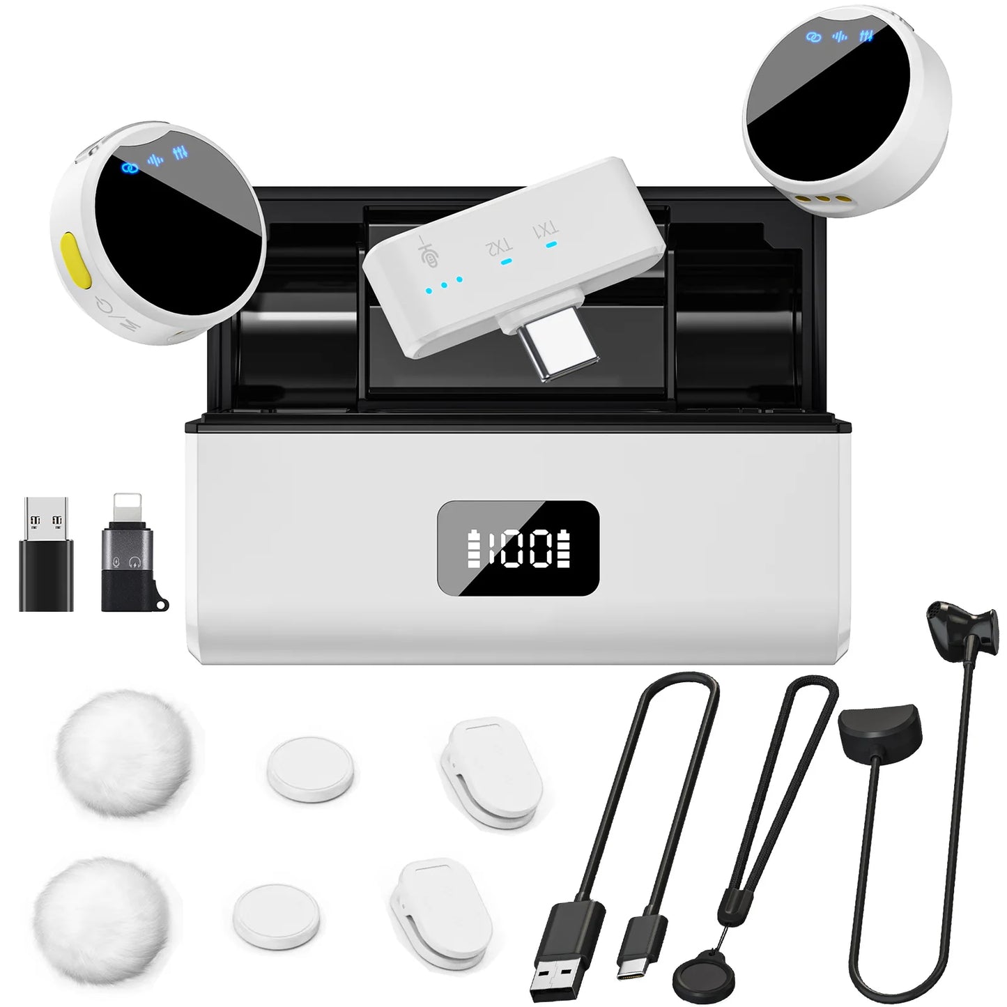 Wireless Lavalier Microphone with Charging Box Magnetic Noise Reduction Professional Lapel Microphone for Studio Recording Live