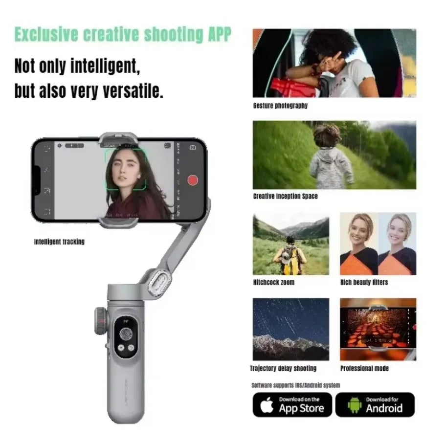 With HD LOED LCD Display Universal Joint Portable Selfie Sticks Folding Handheld Gimbal for iOS Android Smartphones Smart X Pro