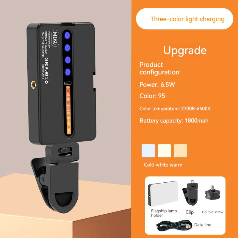 Andoer M160 RGB LED Video Light 2700-6500K Handheld Photography Fill Lamp CRI95+ Built-in 1800mah Cold Shoes Vlog Pocket Lamp