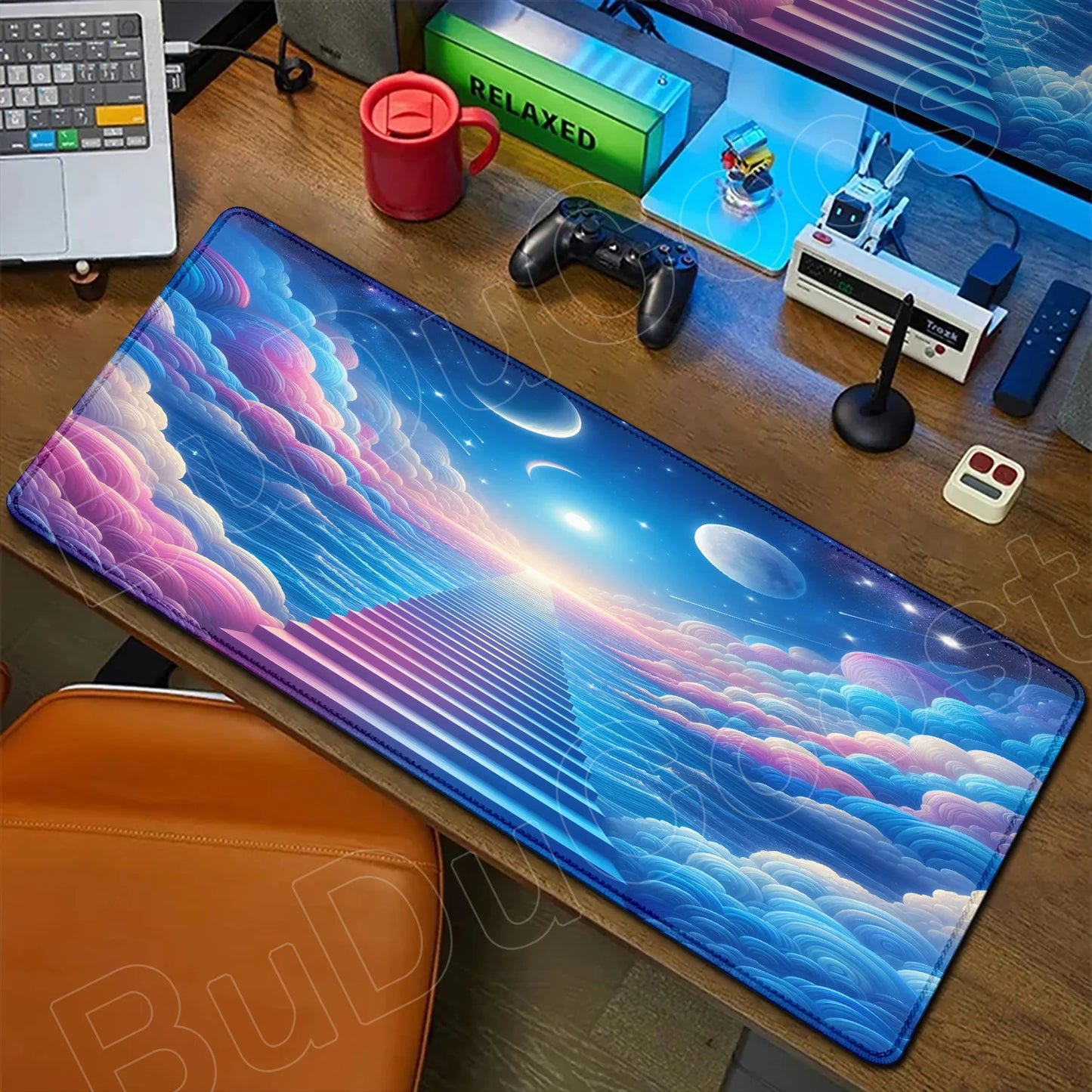 Moon Blue Sky Cloud Ladder Gaming Mouse Pad 400×900 Anti Slip Rubber Mousepad Portable Desktop Mats HD Pretty Desktop Decoration