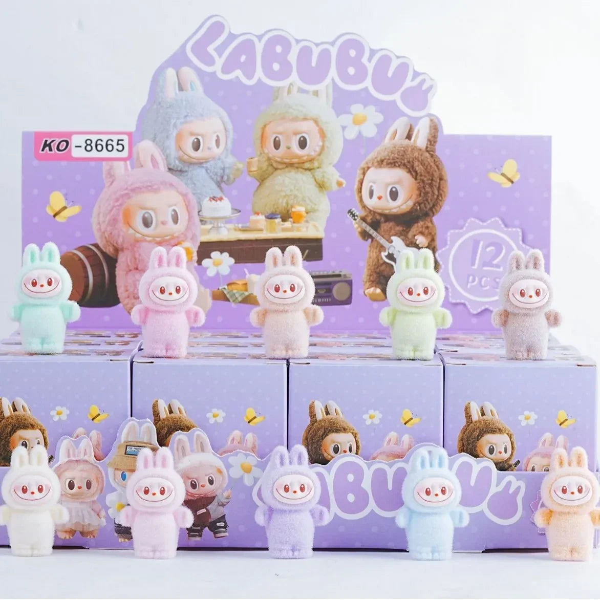 12pcs New Labubu Blind Box Cartoon Flocking Hand-Made Blind Box High-Value Cute Doll Desktop Ornaments Model Children'S Gifts