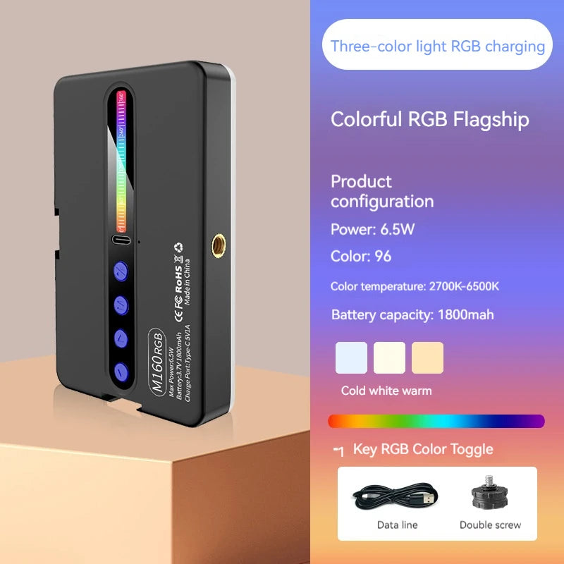 Andoer M160 RGB LED Video Light 2700-6500K Handheld Photography Fill Lamp CRI95+ Built-in 1800mah Cold Shoes Vlog Pocket Lamp