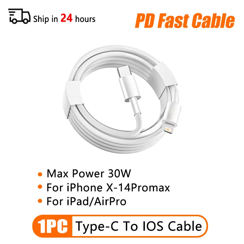 10Pcs 66W Type C PD 30W USB Cable For Apple iPhone 16 15 14 13 12 11 Pro Max 7 8 Plus XS R Fast Charging USB C Cable Charge Wire
