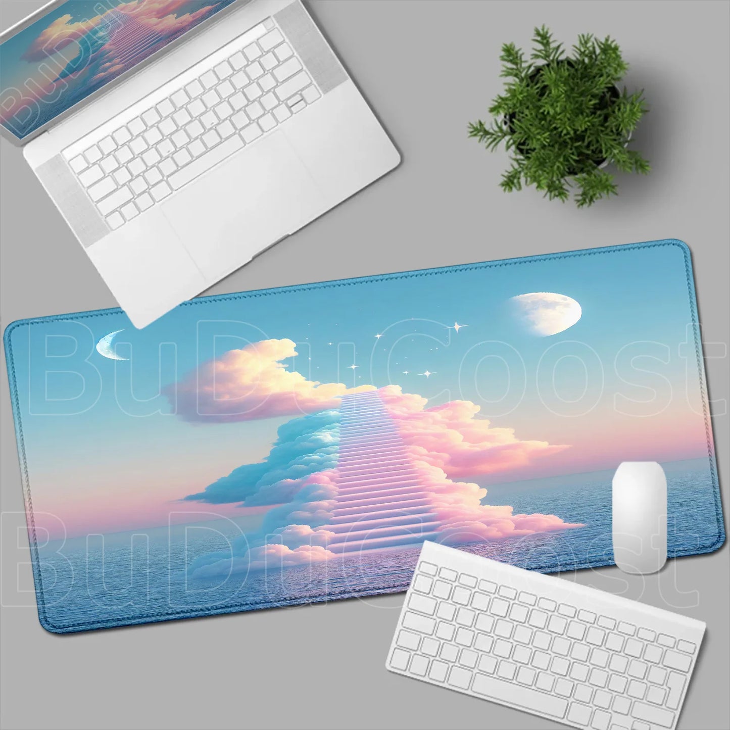 Moon Blue Sky Cloud Ladder Gaming Mouse Pad 400×900 Anti Slip Rubber Mousepad Portable Desktop Mats HD Pretty Desktop Decoration