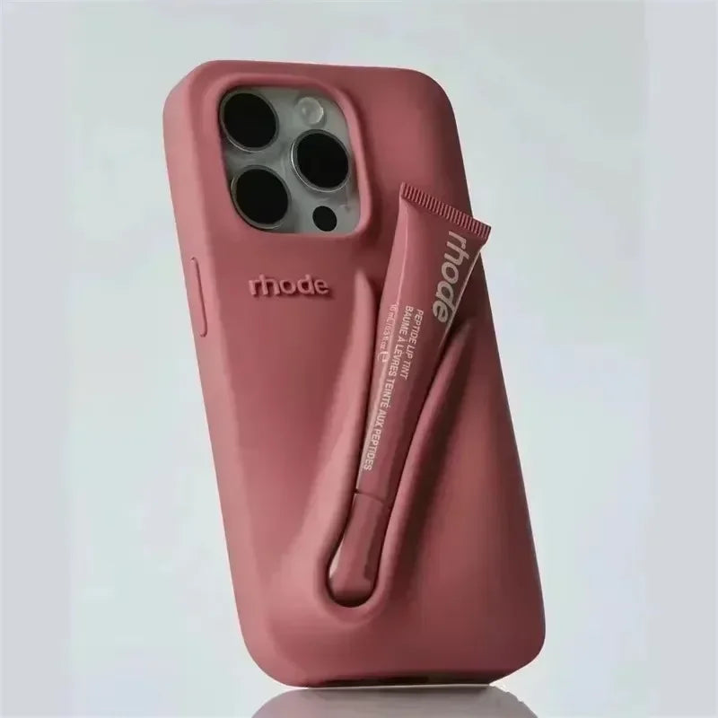 Autumn Edition New Rhode DIY Lipstick Lip Holder Soft Silicone Case for IPhone 16 15 14 13 12 11 Pro Max Plus Phone Stand Cover trendy