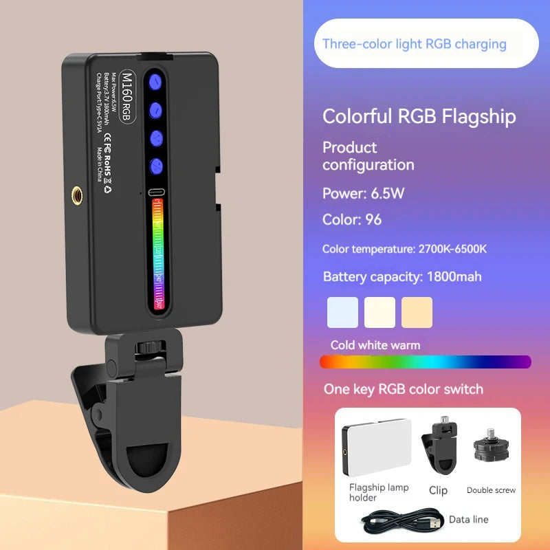 Andoer M160 RGB LED Video Light 2700-6500K Handheld Photography Fill Lamp CRI95+ Built-in 1800mah Cold Shoes Vlog Pocket Lamp