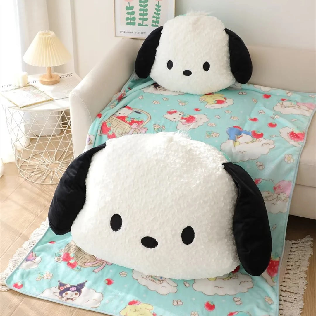 Cute Sanrio Pochacco Headrest Safety Belt Cover Soft Lovely Car Accessories Back Cushion Hug Pillow Plush Toy Birthday Gifts