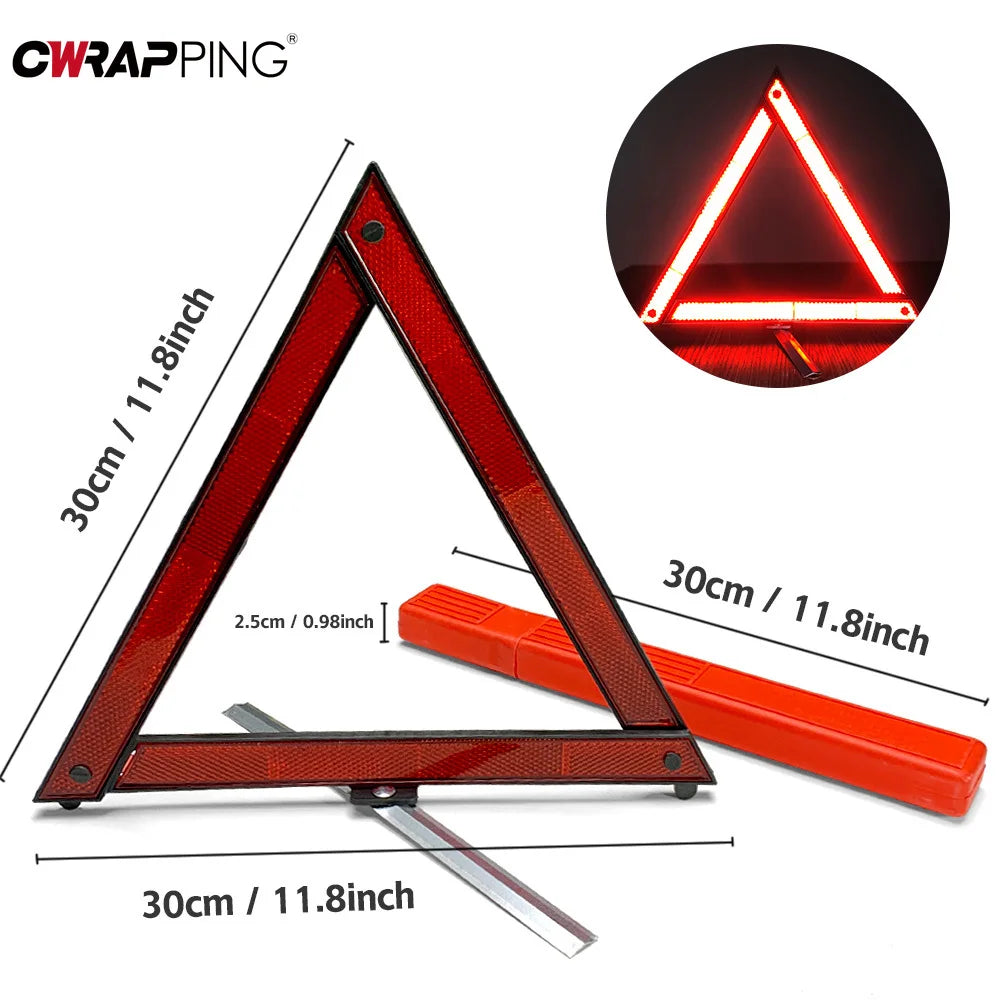 Car Triangle Reflective Tripod Emergency Breakdown Warning Reflective Sticker Safety Hazard Foldable Stop Sign Car Accessories