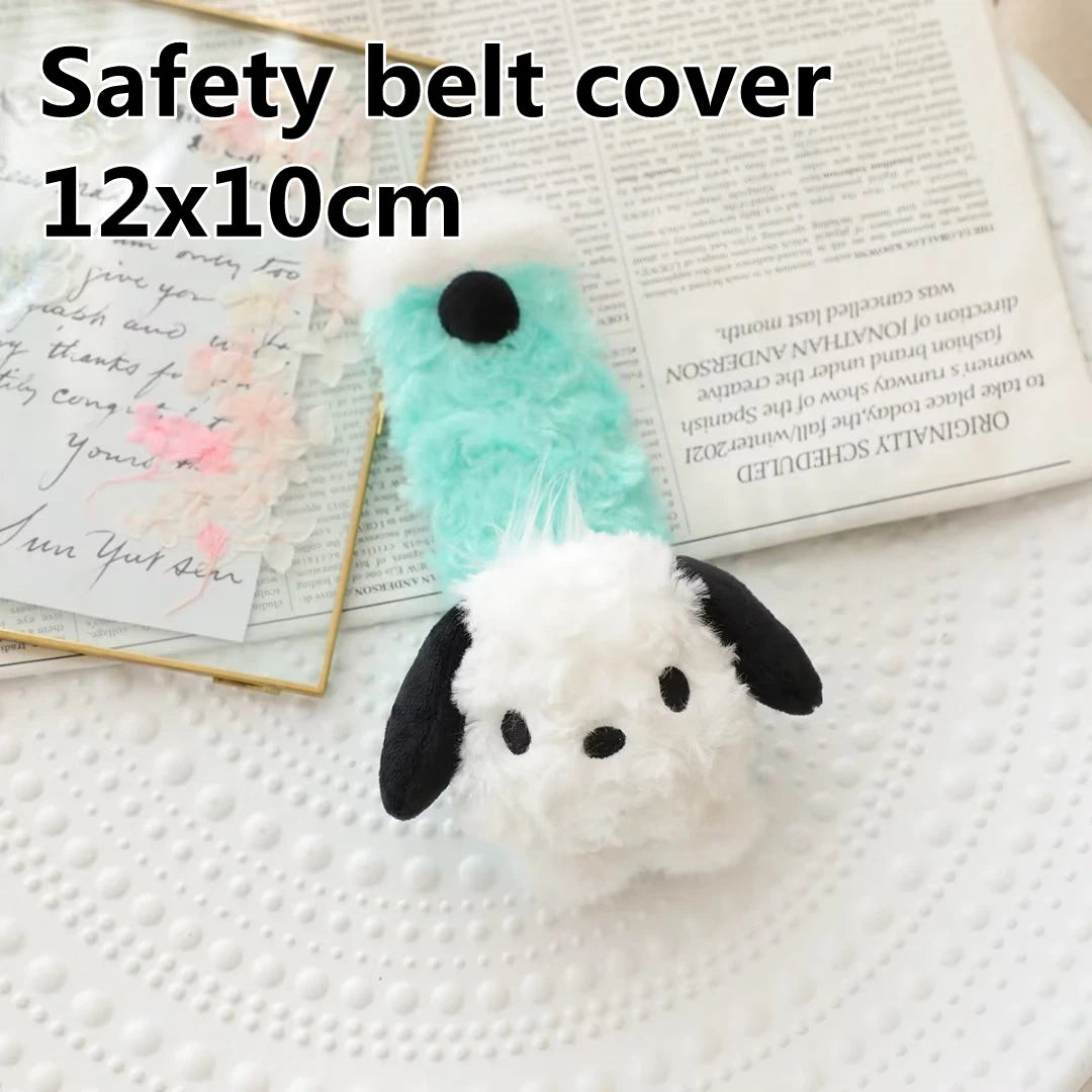 Cute Sanrio Pochacco Headrest Safety Belt Cover Soft Lovely Car Accessories Back Cushion Hug Pillow Plush Toy Birthday Gifts