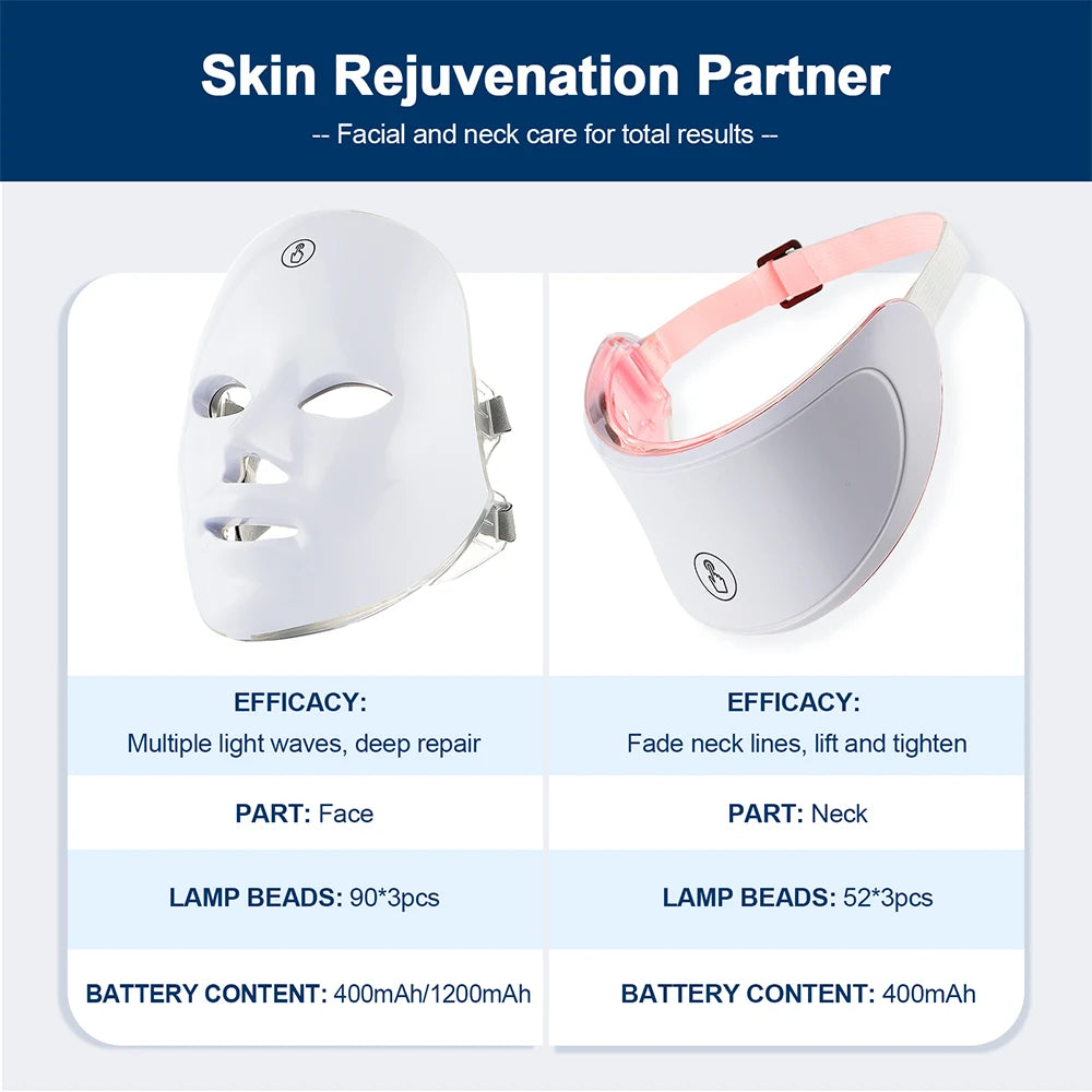 LED Face Neck Mask Rechargeable LED Photon Beauty Machine Facial Rejuvenation SPA Skin Care Tool trendy