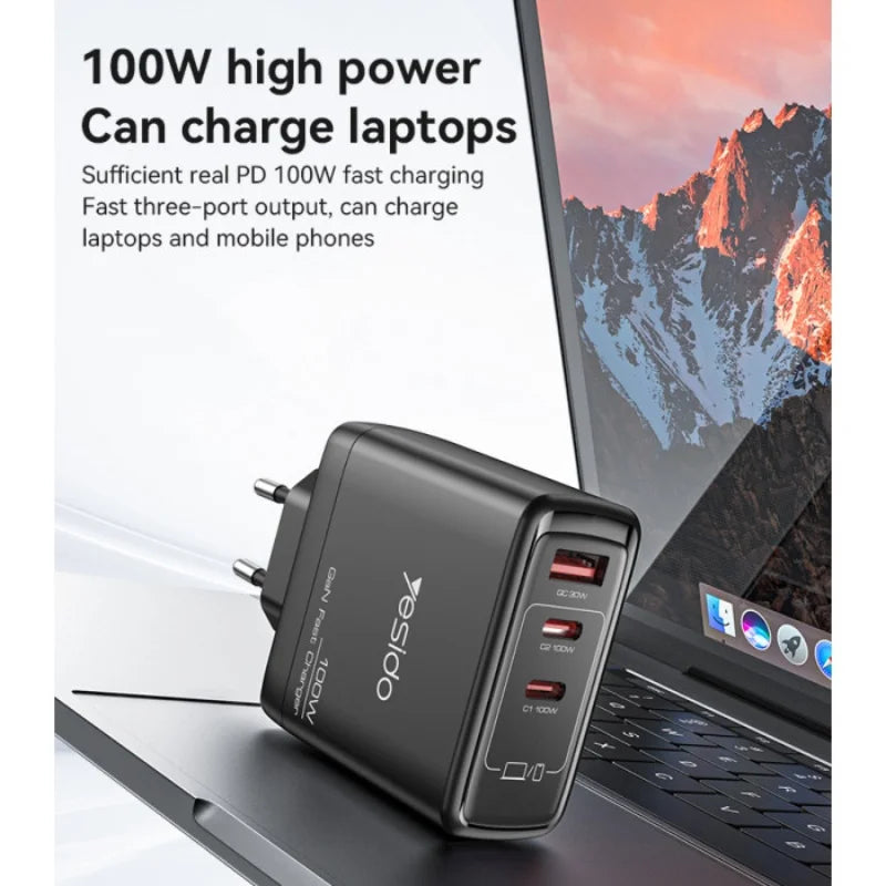 yesido three-port fast charger travel charger pd100w mobile phone charger multi-port travel charger UK