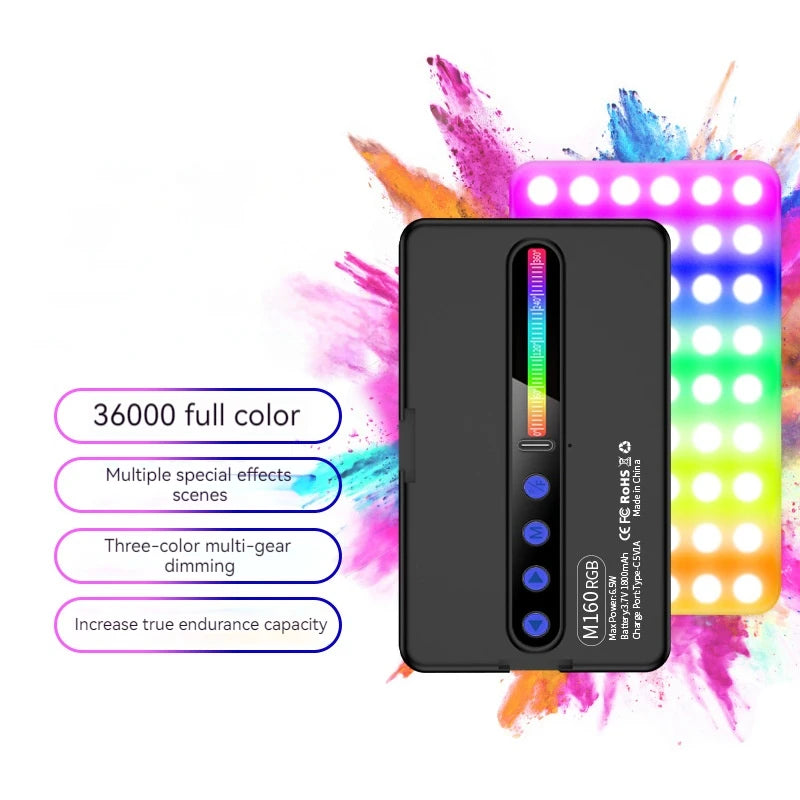 Andoer M160 RGB LED Video Light 2700-6500K Handheld Photography Fill Lamp CRI95+ Built-in 1800mah Cold Shoes Vlog Pocket Lamp