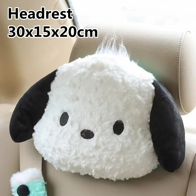 Cute Sanrio Pochacco Headrest Safety Belt Cover Soft Lovely Car Accessories Back Cushion Hug Pillow Plush Toy Birthday Gifts