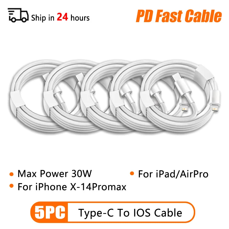 10Pcs 66W Type C PD 30W USB Cable For Apple iPhone 16 15 14 13 12 11 Pro Max 7 8 Plus XS R Fast Charging USB C Cable Charge Wire