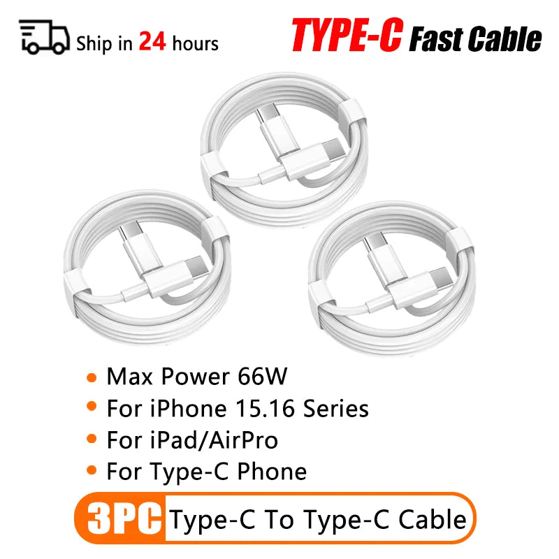 10Pcs 66W Type C PD 30W USB Cable For Apple iPhone 16 15 14 13 12 11 Pro Max 7 8 Plus XS R Fast Charging USB C Cable Charge Wire