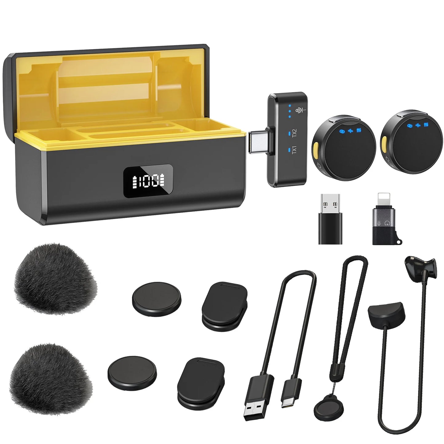Wireless Lavalier Microphone with Charging Box Magnetic Noise Reduction Professional Lapel Microphone for Studio Recording Live
