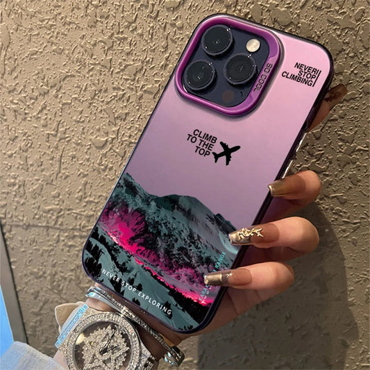 Mountain Peak Aircraft Phone Case for IPhone 16 14 15 11 12 13 Pro Max 16E 7 8 Plus SE 2 XR X XSMAX Shockproof Sunset IMD Cover