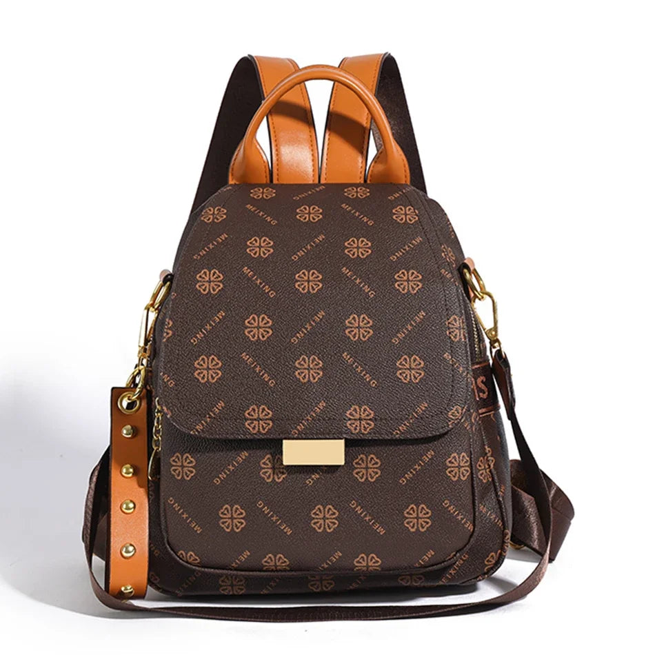 Women's Leather Backpack High-grade Texture Portable  Elegant Printed Design Anti-Theft Versatile Shoulder Bag for Daily Use
