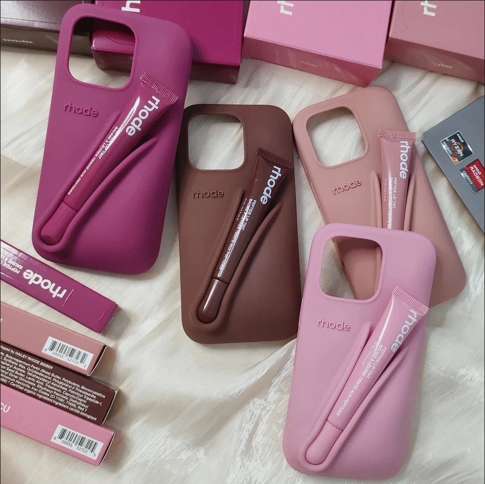 Autumn Edition New Rhode DIY Lipstick Lip Holder Soft Silicone Case for IPhone 16 15 14 13 12 11 Pro Max Plus Phone Stand Cover trendy