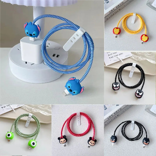 New Cartoon Charger Cable Protector for IPhone 15 14 13 12 18W 20W Charger Protection Cover Stitch Data Line Winder Protective trendy