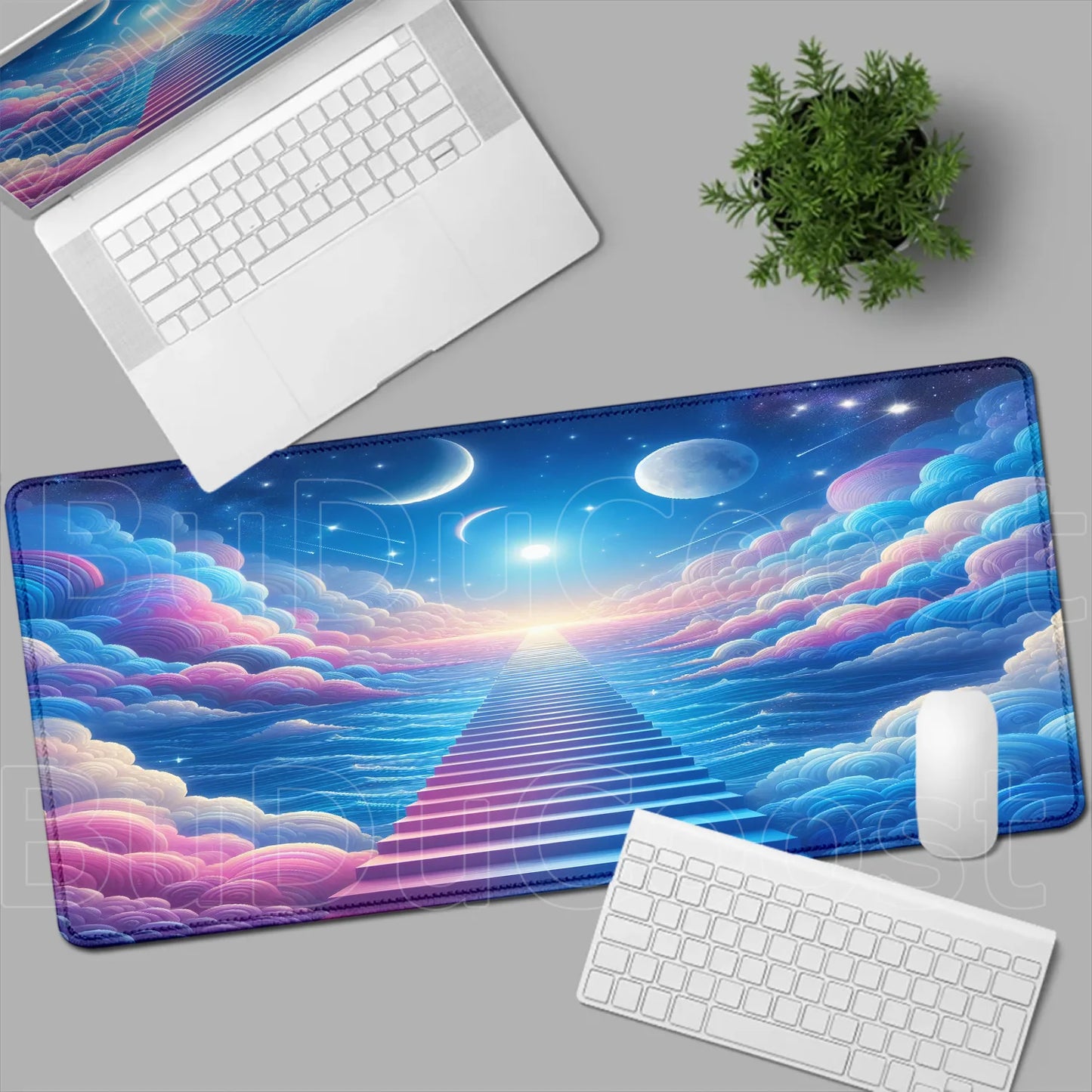 Moon Blue Sky Cloud Ladder Gaming Mouse Pad 400×900 Anti Slip Rubber Mousepad Portable Desktop Mats HD Pretty Desktop Decoration