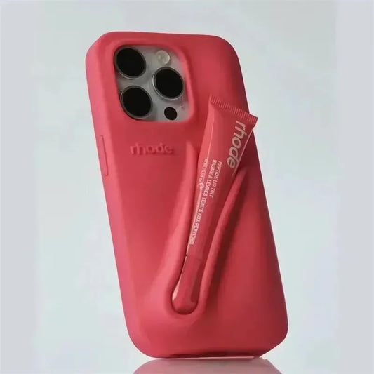 Autumn Edition New Rhode DIY Lipstick Lip Holder Soft Silicone Case for IPhone 16 15 14 13 12 11 Pro Max Plus Phone Stand Cover trendy