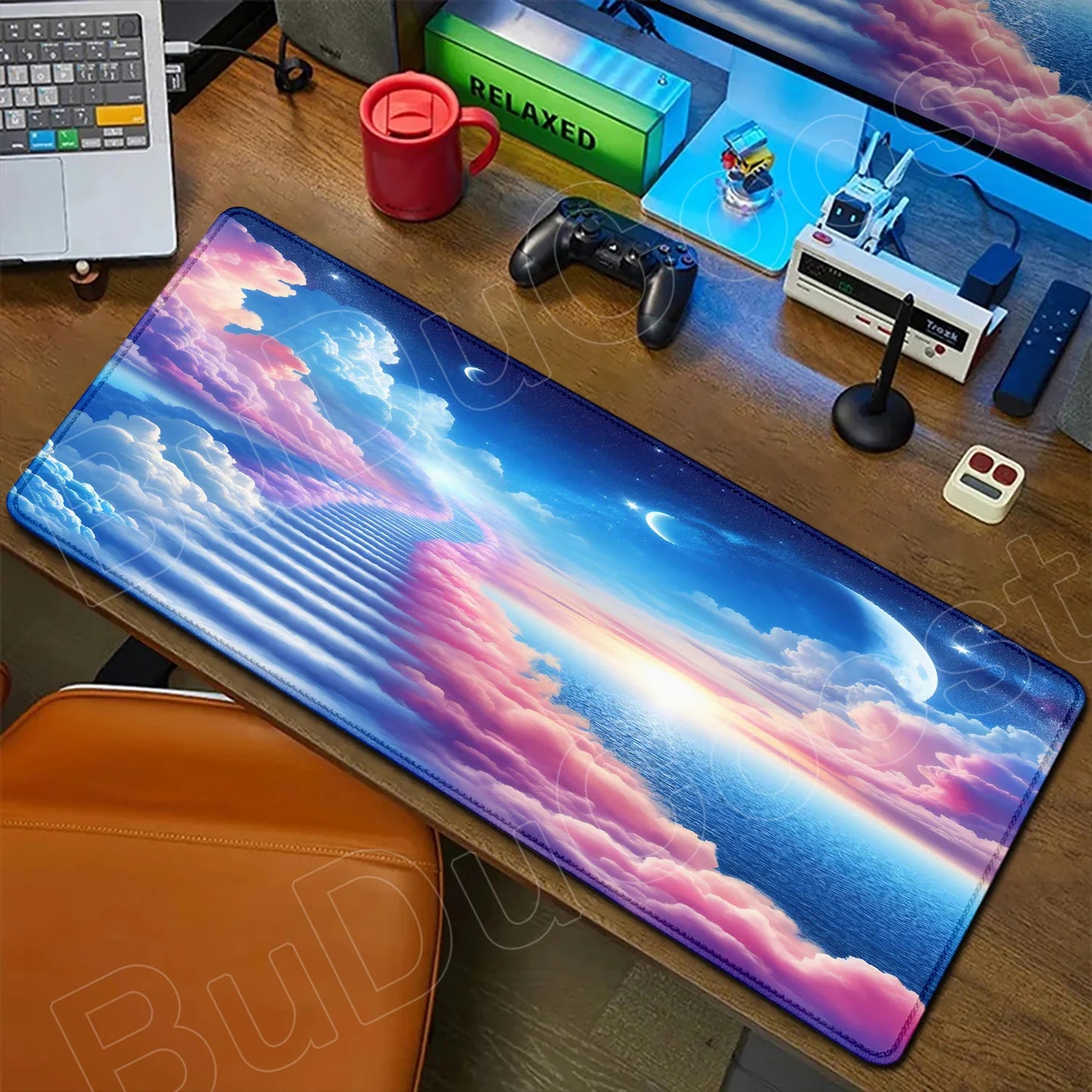 Moon Blue Sky Cloud Ladder Gaming Mouse Pad 400×900 Anti Slip Rubber Mousepad Portable Desktop Mats HD Pretty Desktop Decoration