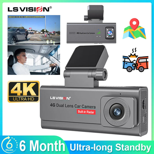 LS VISION  4G Car Dash Cam 4K 360 Degrees GPS 24h Parking Monitor 2 Lens*HD Video Recorder APP Control Hard-wired Tool Vehicle