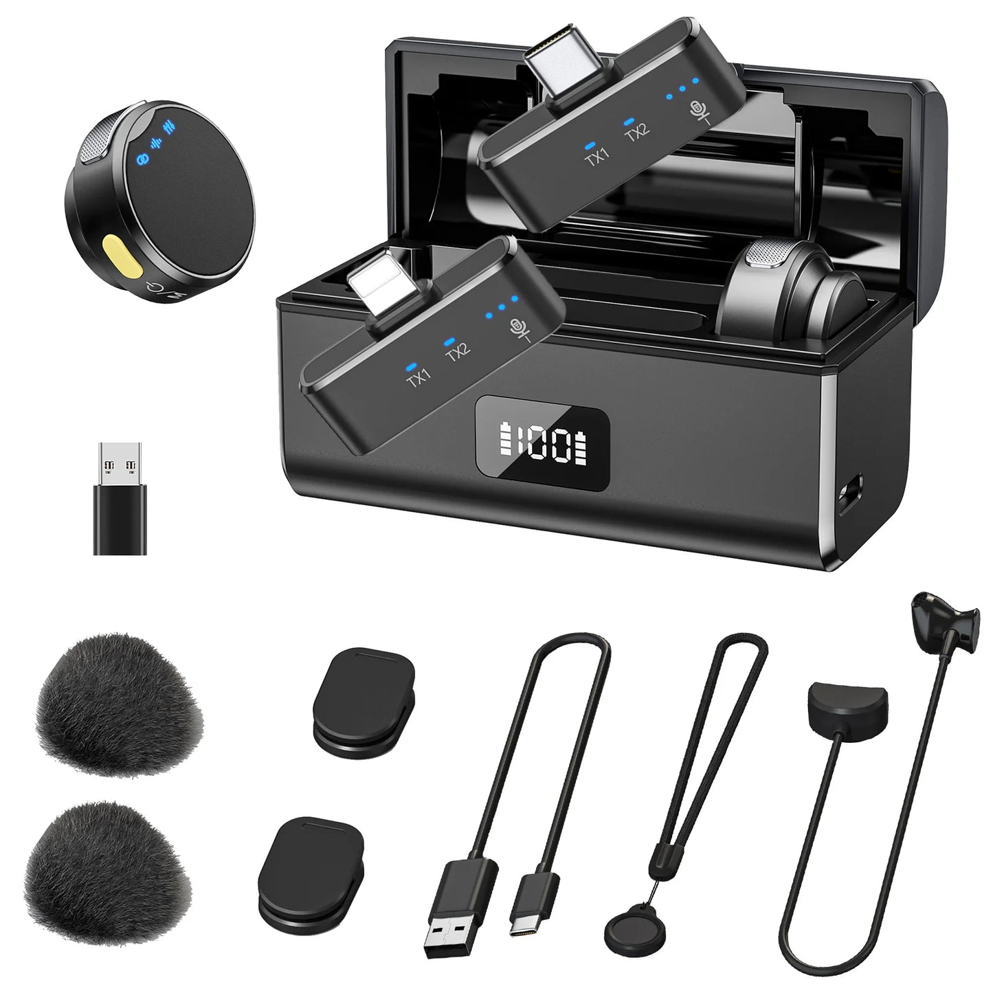 Wireless Lavalier Microphone with Charging Box Magnetic Noise Reduction Professional Lapel Microphone for Studio Recording Live