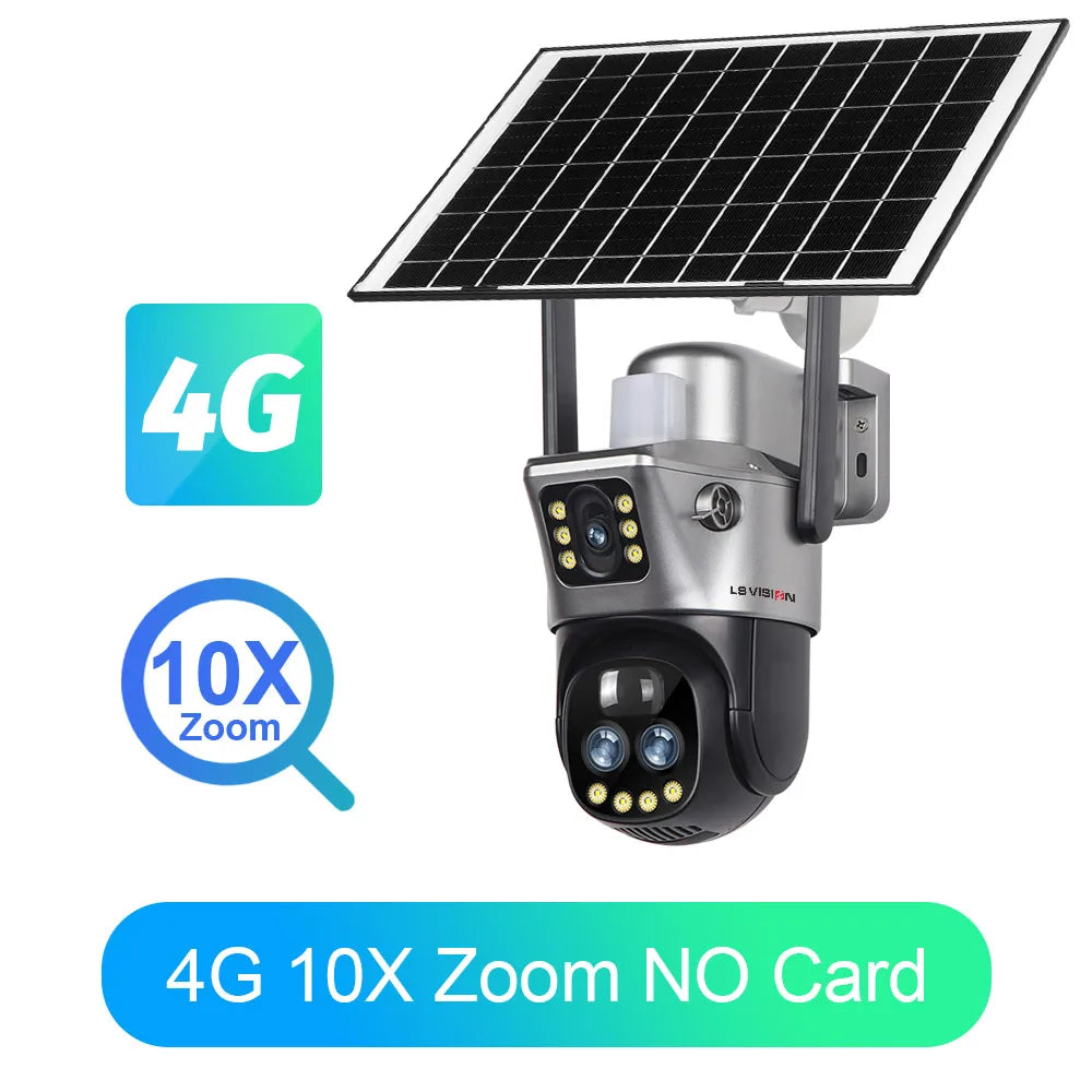 LS VISION Dual Screen WIFI Or 4G SIM Solar Camera 10X Zoom Outdoor Cameras With Light Alarm Auto Tracking PTZ CCTV Cameras IP66