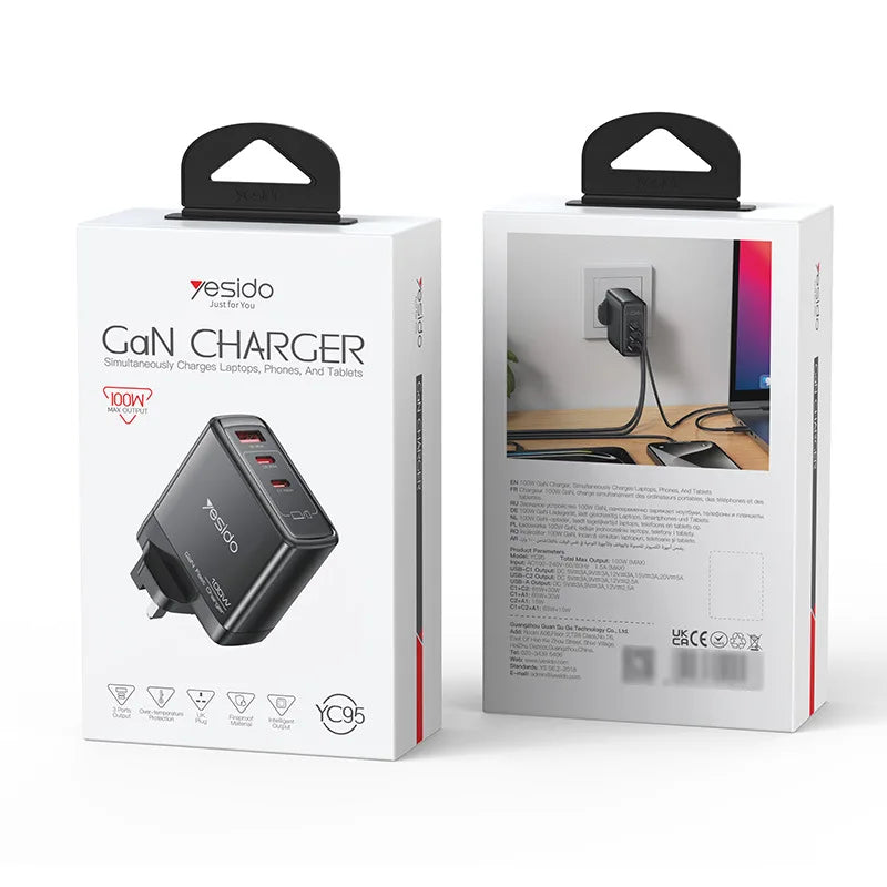yesido three-port fast charger travel charger pd100w mobile phone charger multi-port travel charger UK