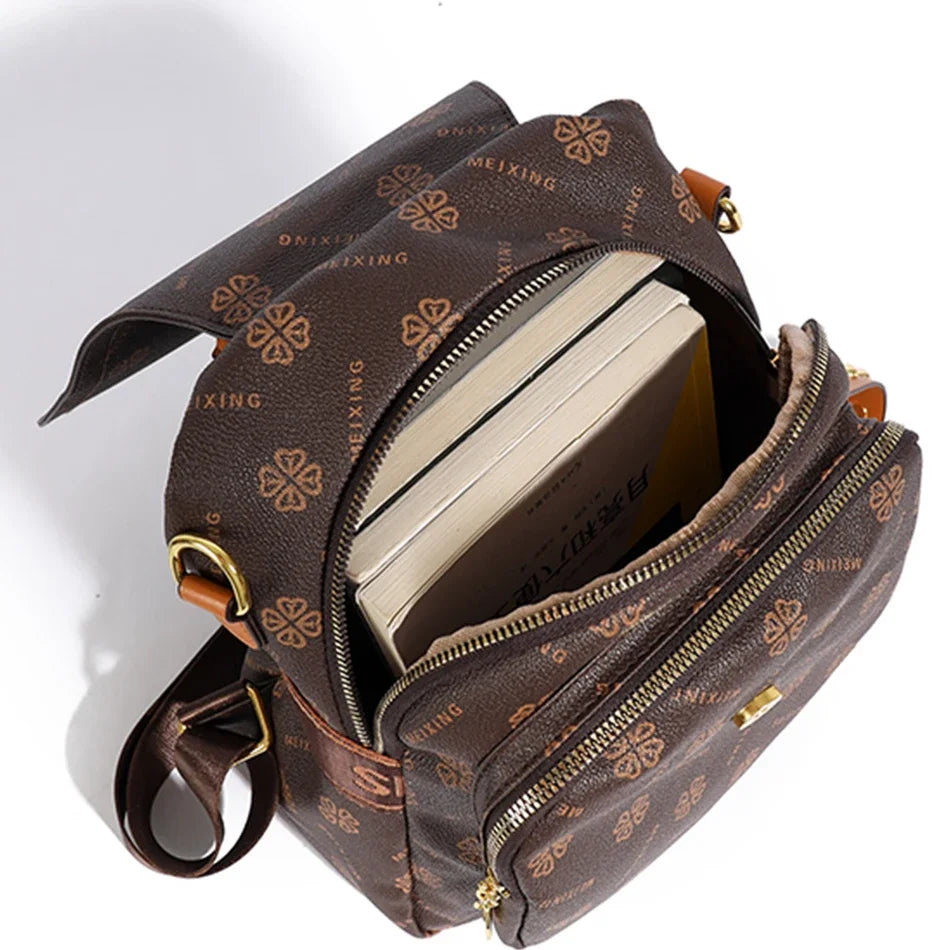 Women's Leather Backpack High-grade Texture Portable  Elegant Printed Design Anti-Theft Versatile Shoulder Bag for Daily Use