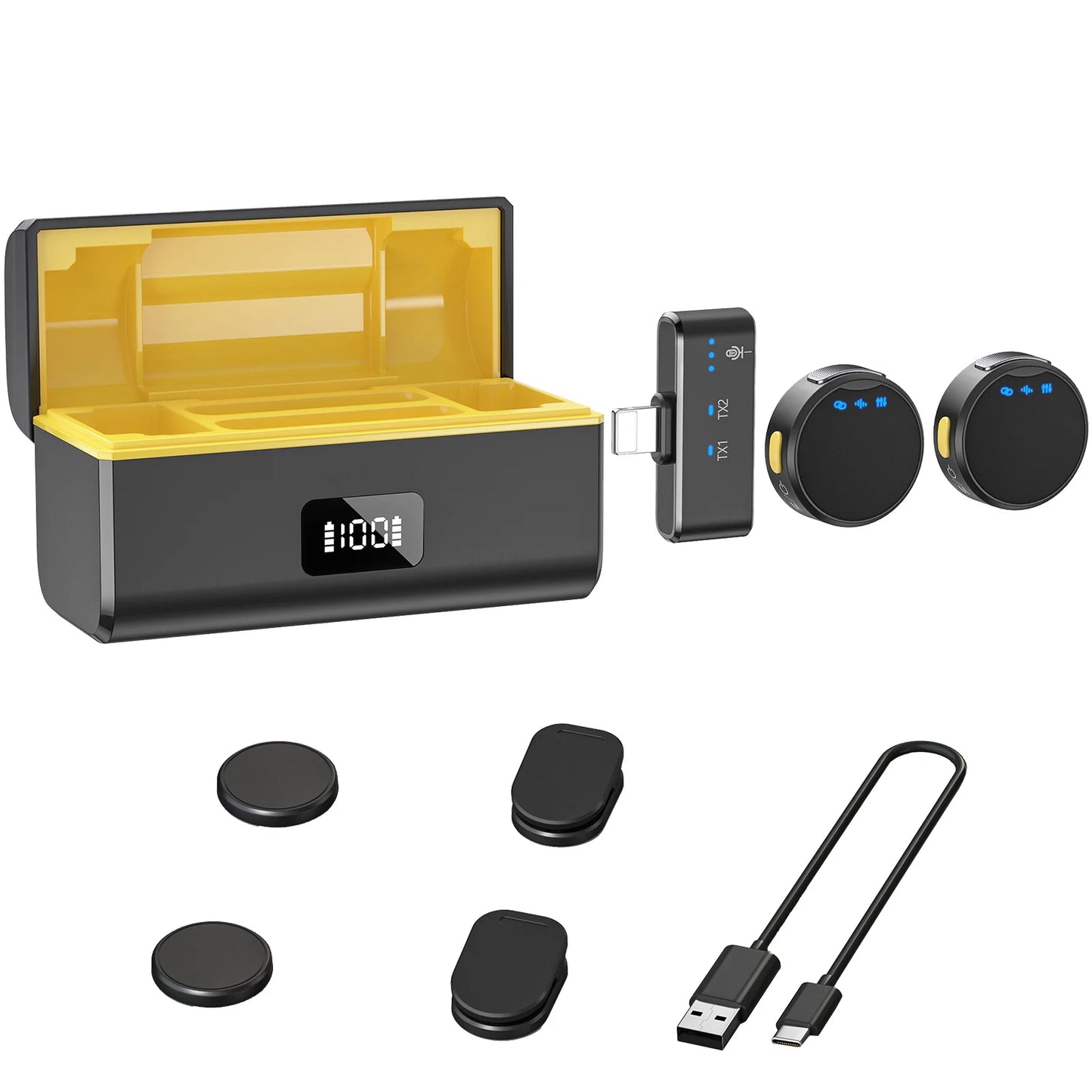 Wireless Lavalier Microphone with Charging Box Magnetic Noise Reduction Professional Lapel Microphone for Studio Recording Live