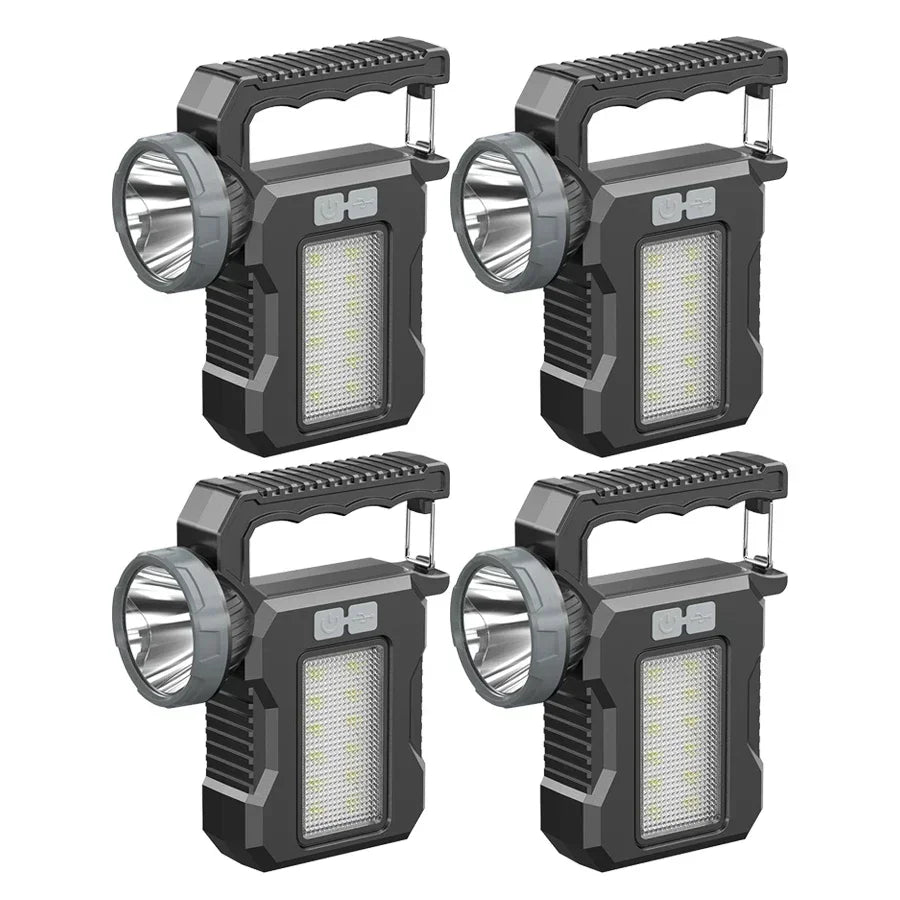 High Power LED Solar Light Rechargeable Camping Work Light Portable Red and Blue Alert Torch 4 Lighting Mode Lamp Outdoor Patrol