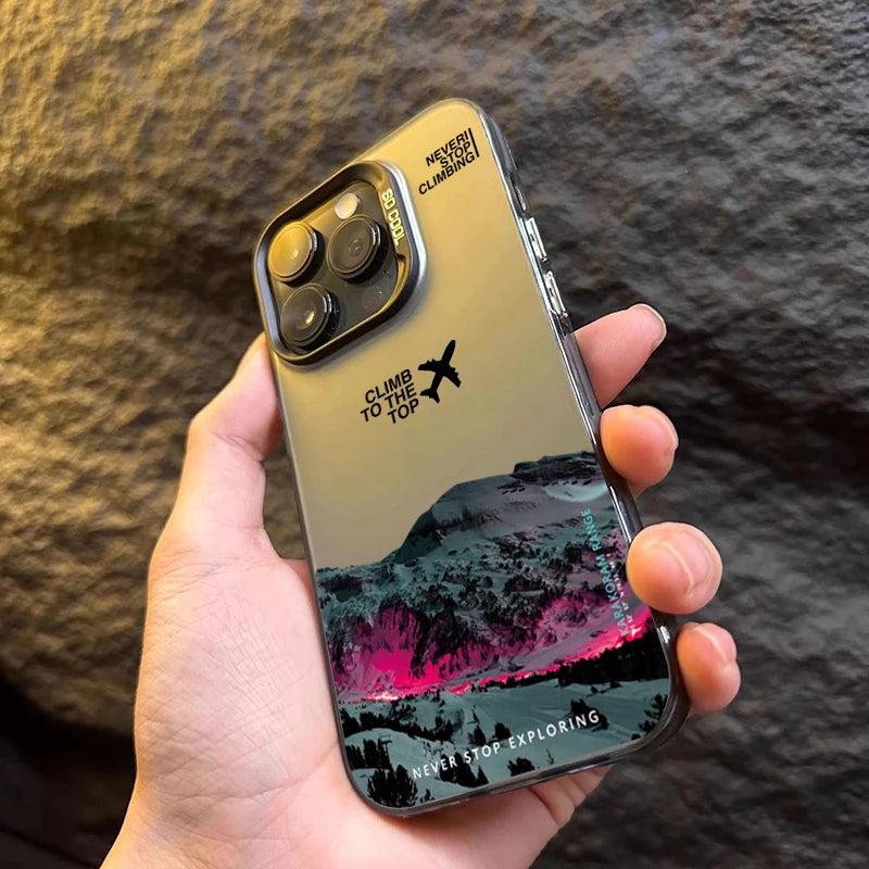 Mountain Peak Aircraft Phone Case for IPhone 16 14 15 11 12 13 Pro Max 16E 7 8 Plus SE 2 XR X XSMAX Shockproof Sunset IMD Cover