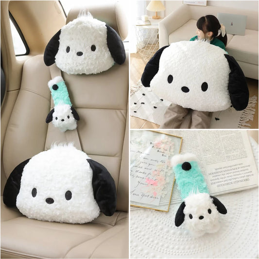 Cute Sanrio Pochacco Headrest Safety Belt Cover Soft Lovely Car Accessories Back Cushion Hug Pillow Plush Toy Birthday Gifts