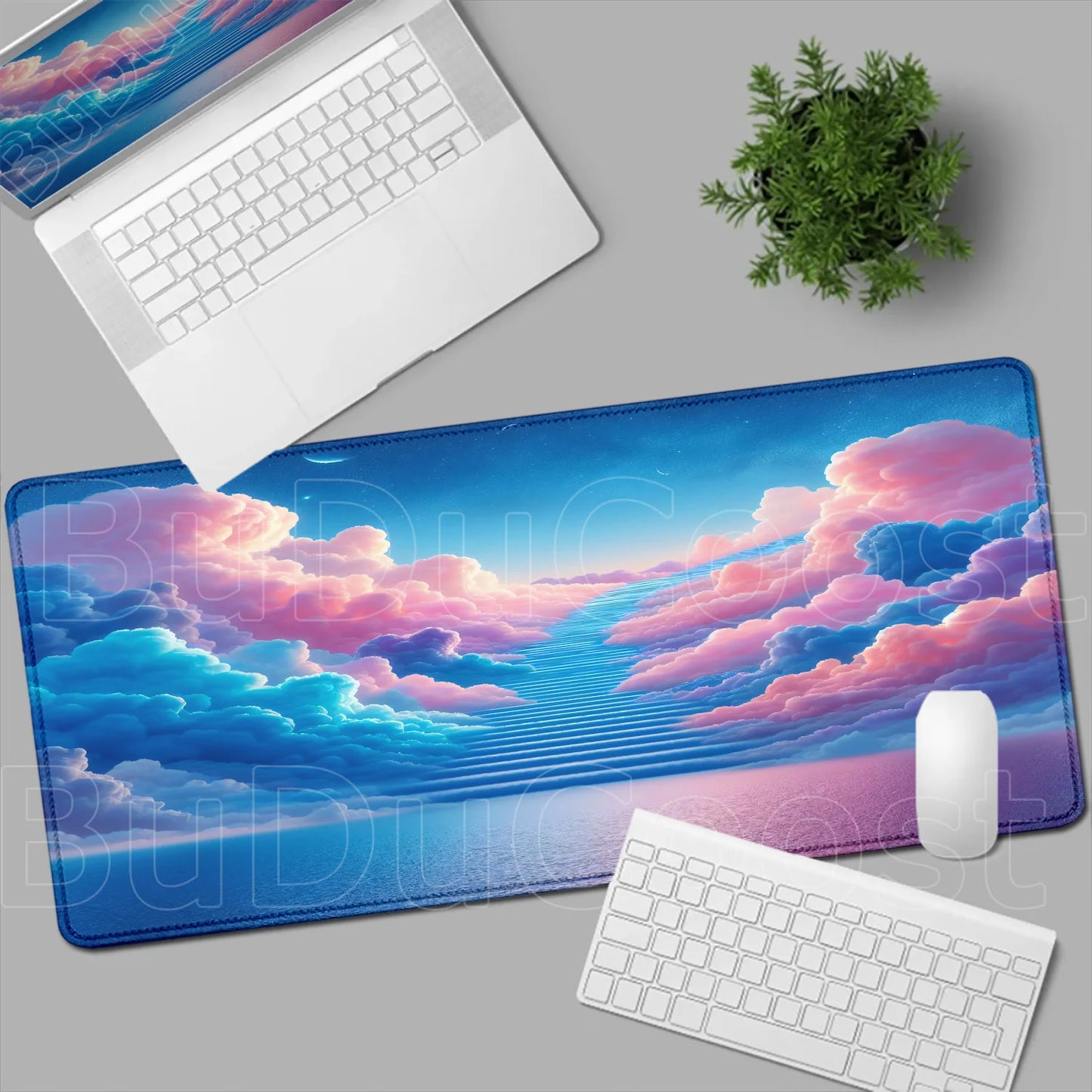 Moon Blue Sky Cloud Ladder Gaming Mouse Pad 400×900 Anti Slip Rubber Mousepad Portable Desktop Mats HD Pretty Desktop Decoration